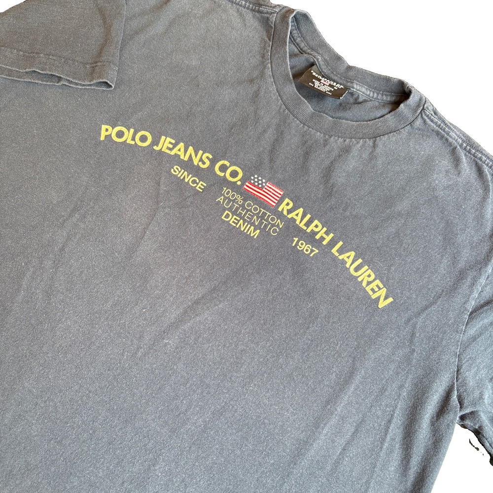 Vintage Polo Jeans CO. Ralph Lauren USA Flag Graphic T Shirt Men's MEDIUM
